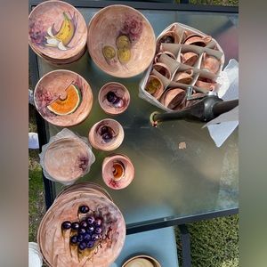 vintage Italy hand-painted Italian peasant village fruit